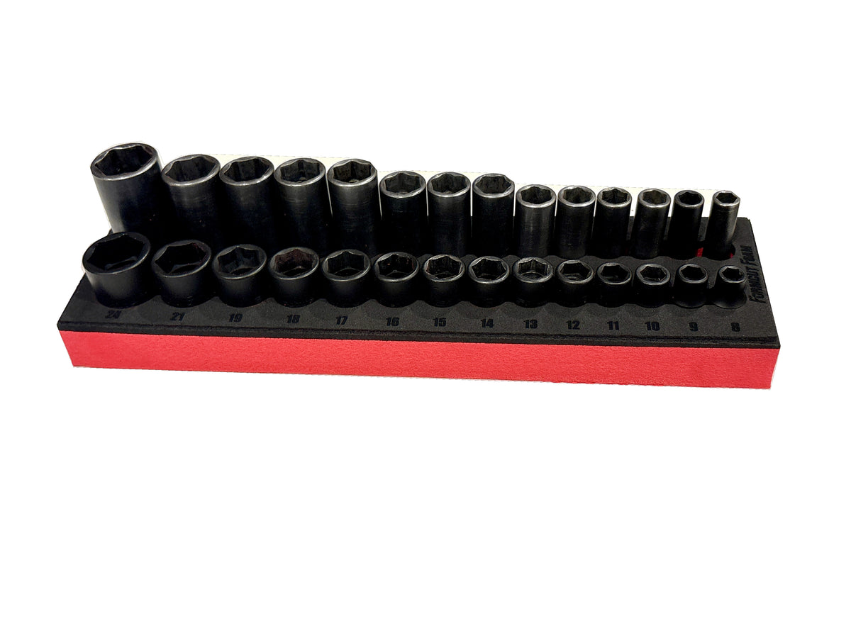Socket Organizer - Snap On style Metric 3/8 Impact Sockets 8-19,21,24mm FOAM INSERT
