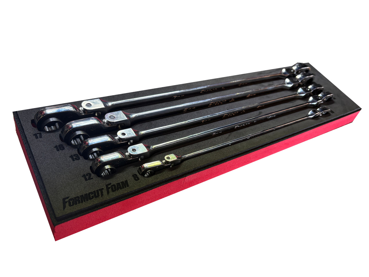 Snap On Style 5 Pc Double Flex Ratchet Wrench Set Foam - Metric